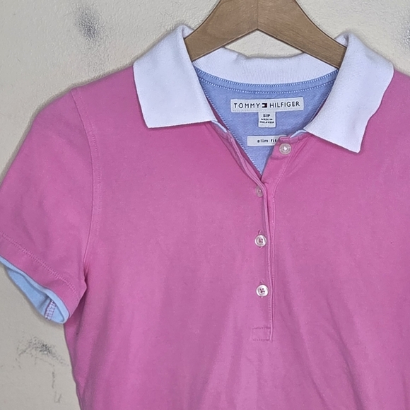 Tommy Hilfiger | Y2K Pink Short Sleeve Slim Fit Polo White Collar Size Small - Picture 4 of 6